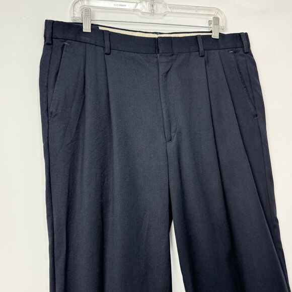 Vintage 80s Todays Man Wool Pleated Trouser Black 36x32 Cuffed - Picture 3 of 16